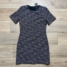 Club Monaco Womens Textured Short Sleeve Lined Dress Size Small Black Mix