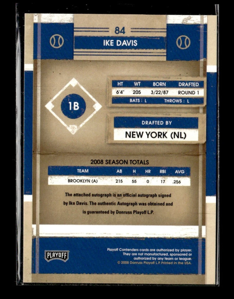 2008 Playoff Contenders #84 Ike Davis RC AUTO Mets - Image 2 of 2