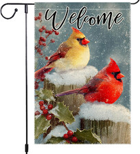 Winter Welcome Garden Flag 12X18 Inches Double-Sided Small Cotton Fabric with Sn