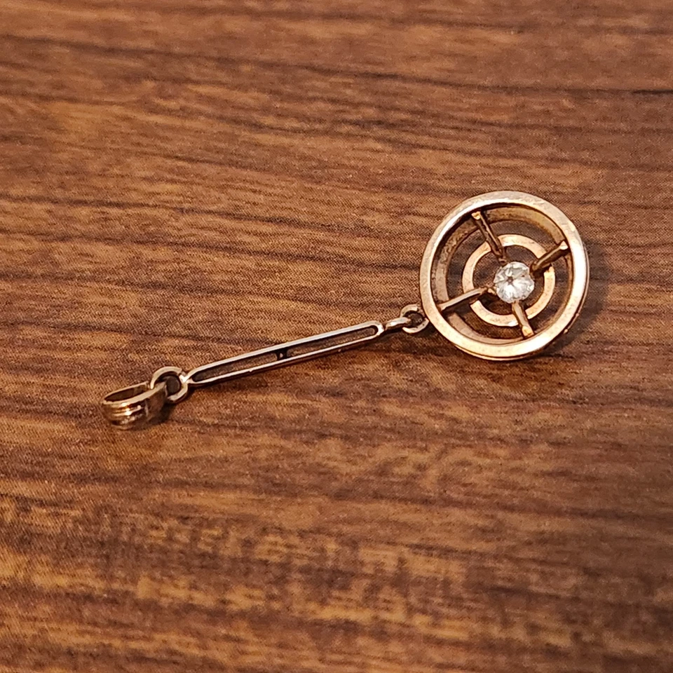 Vintage 10k Yellow Gold with Black Enamel and Diamond Lavalier Pendant - Image 2 of 4