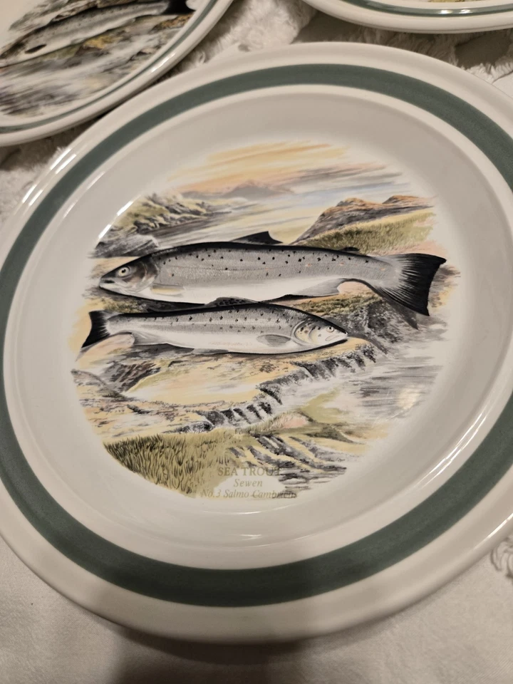 Portmeirion truta marinha, salmão e gillaroo 3 pratos de jantar vintage 10"1/2 - Imagem 2 de 4