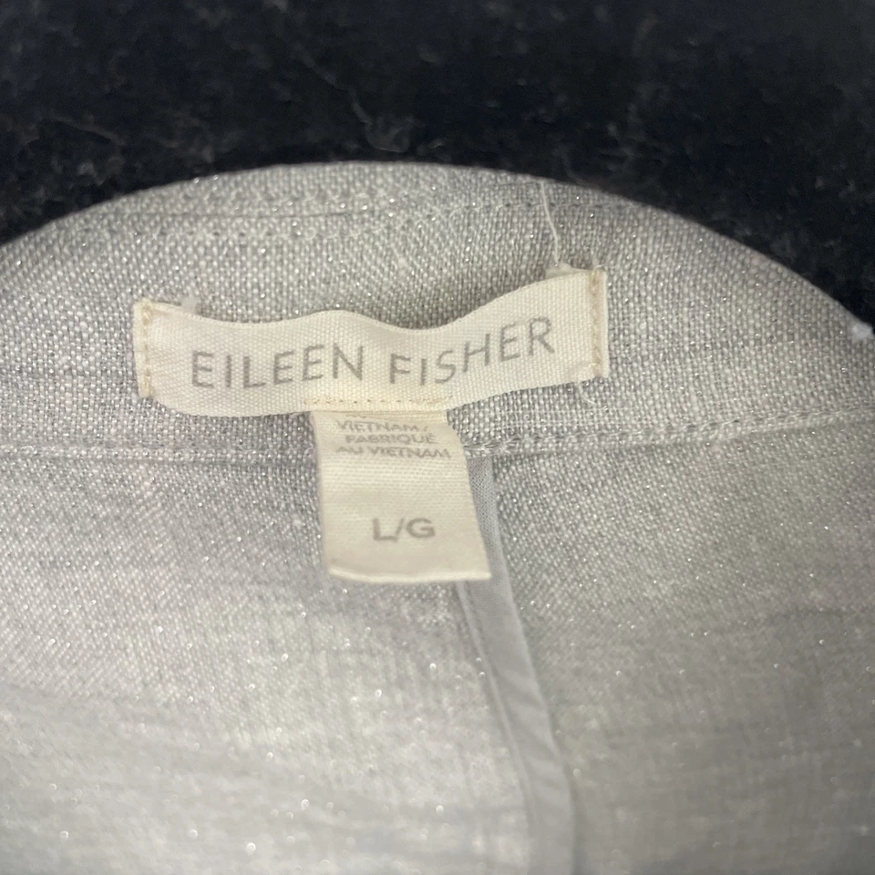 Women’s Eileen Fisher Silver Metallic 2 Button Blazer-Large-97% Linen-Pockets - Image 2 of 4