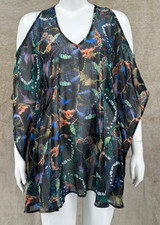 Show Me Your Mumu Top Womens XS Blue Sheer Peta Boo Butterflies Tunic Flowy