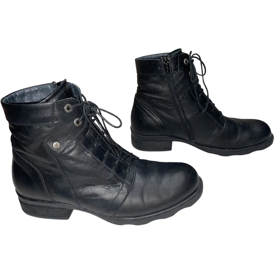 WOLKY Black Leather Combat Boots         Size: EU 40 / US 9 Foto 3 de 4