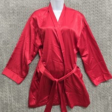 Victoria s Secret Red Satin Robe OS Vintage Y2K Heart Belted Short Lounge Glam