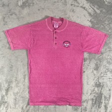 Vintage 90s Jerzees Henley Shirt Mens M Pink Austin Healey Car Club Made in USA