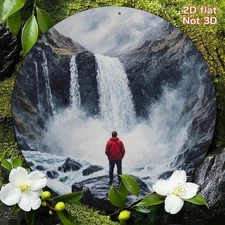 1pc 8-Inch Round Aluminum Wall Art - Red for Man Near Rock Theme with Foil Wreat
