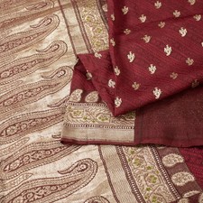 Sanskriti Vintage Red Sarees Pure Silk Zari Hand Woven Brocade Banarasi 5Yd Sari