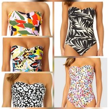 Anne Cole Printed Twist-Front Crossover Bandeau Ruched One-Piece Swimsuit