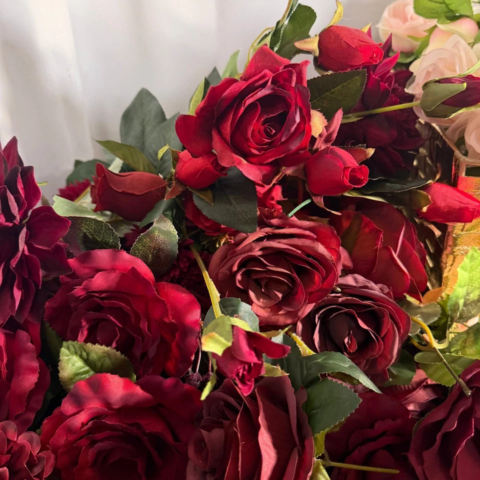 Flores Artificiales Borgoña, Blanco, Rosa. A granel para ramos de boda de novia hágalo usted mismo Foto 4 de 4