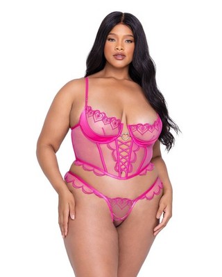 Roma Confidential Queen Valentine Bubblegum Heart Bustier Set Pink Plus Size