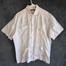 Cubavera Button Up Shirt Men XL Light Pink Linen Guayabera Short Sleeve