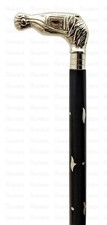 Edwardian Shiny Brass Head Deverk Antique Wooden Walking Stick Cane