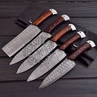 Custom Hand Forged Damascus Steel Chef Kitchen Knife Set With Leather Sheath Bag