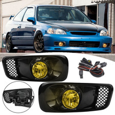 For 1999-2000 Honda Civic Front Bumper Yellow Lens Halogen Fog Lights Lamp