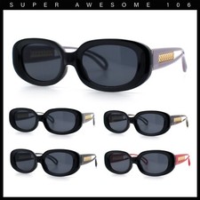 Womens Metal Chain Jewel Arm Oval Rectangle Mod Plastic Sunglasses