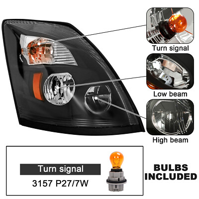 For 2004-2017 2018 Volvo VNL VNX LED Headlights Headlamps Black