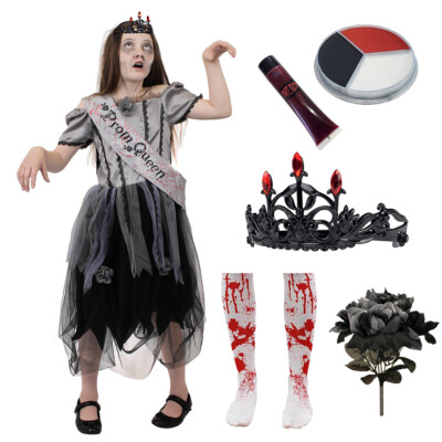 GOTHIC ZOMBIE PROM QUEEN GIRLS HALLOWEEN GOTH FANCY DRESS CHILDS DEAD BRIDE  UK
