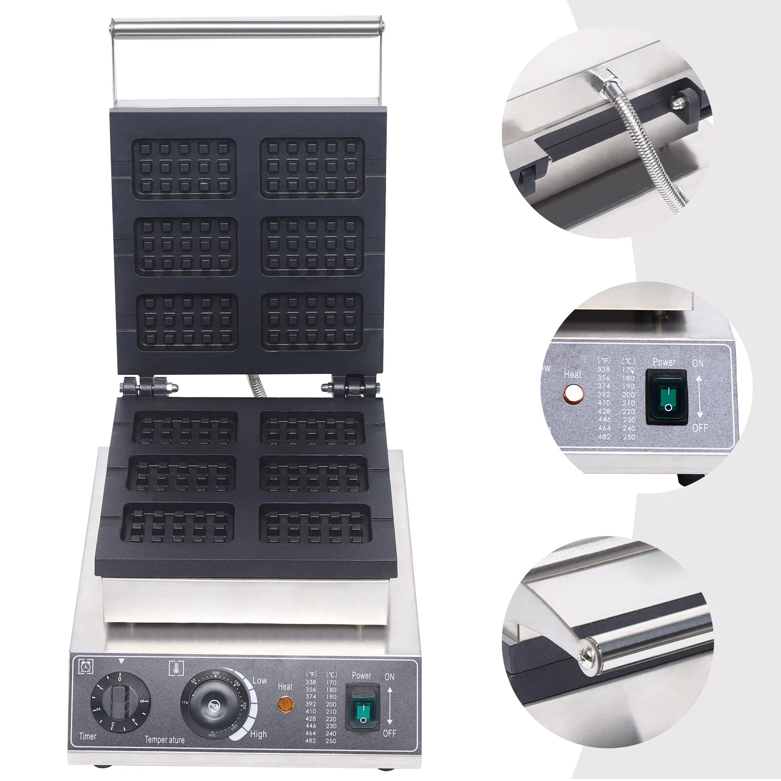 110V 1500W Commercial Waffle Maker Nonstick 6Pcs Rectangle Waffle Maker Machine