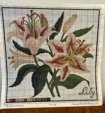 Botanical Garden THE LILY Elizabeth Bradley Needlepoint Chart 16" Vintage