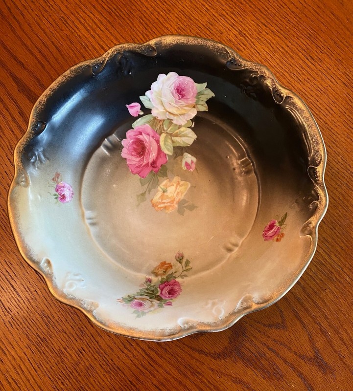 Antique THREE CROWN China Germany Porcelain Bowl Roses 9 inch