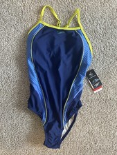 New Womens Speedo Thin Strap Quantum One Piece Bathing Swim Suit Hydro Bra Sz: 8