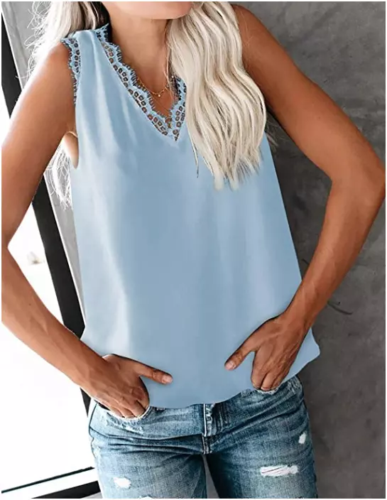 Lime flare Dressy Cami Tank Tops Fashion Eyelash Lace Camisole Size S Sky  Blue