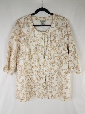 Maggie Barnes Catherines Blouse Women Plus Size 0X White Linen Blend Button Up