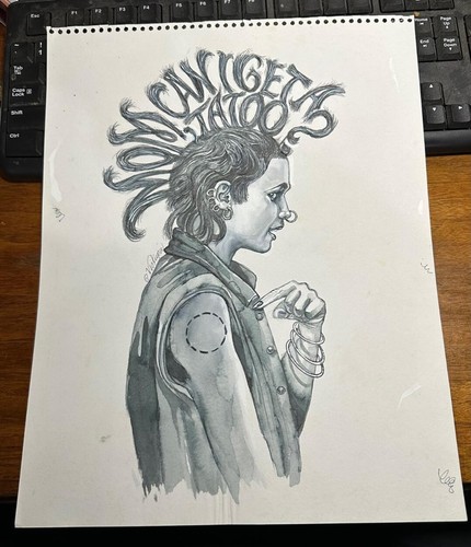 Original Signed Gary Viskupic Comic Humor Drawing Newspaper Art Punk Tattoo