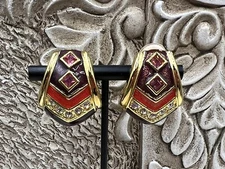 Vintage CINDY ADAMS Large Couture Clips Rhinestones Mid Century Clean 1”