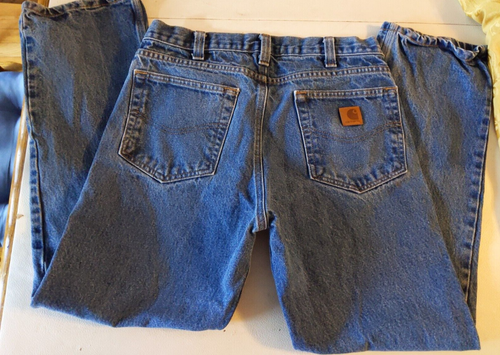Mens Carhartt Jeans Size 32 Blue Denim Cotton Outdoors Work Pants Mens - Picture 3 of 7