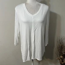 FDJ French Dressing Jeans Women V-Neck 3/4 Sleeve Tunic Top White Lagenlook L ?