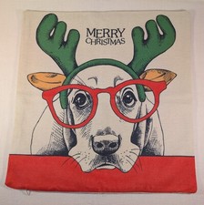 Christmas Pillow Cover 17x17. Whimsical Dog ,Lab Multi Color With Tan...