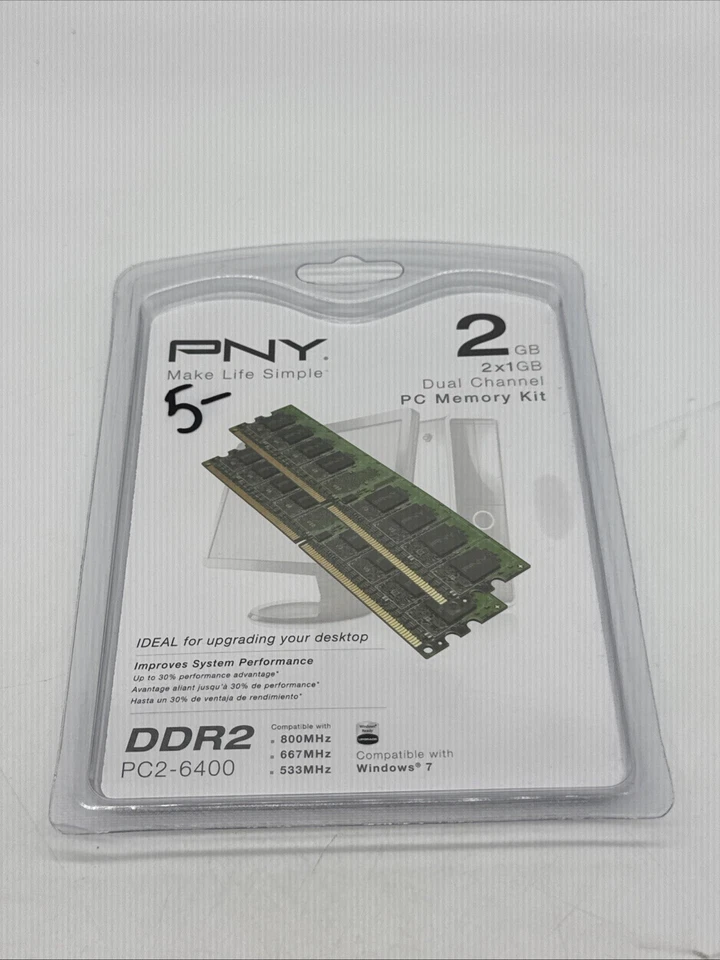 2GB 2x1GB PC2-6400 PNY A0QIT-T DDR2-800 240-Pin Desktop Ram Memory Kit DIMM - Image 2 of 4