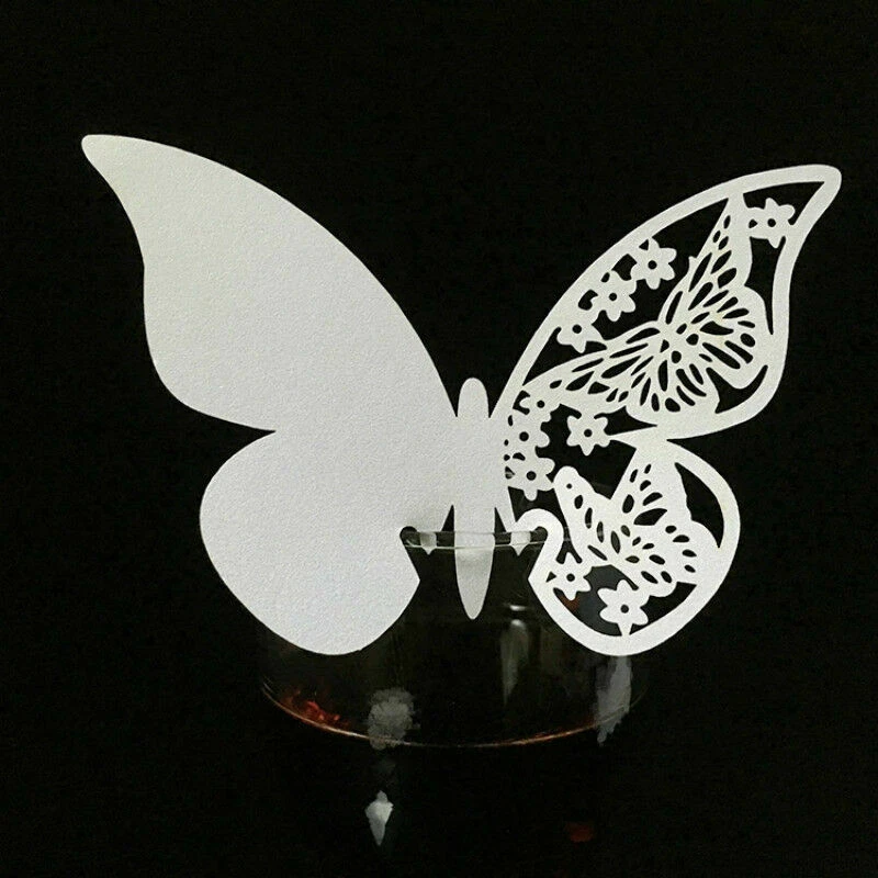 50x Mariposa Mesa Marca Corte Láser Copa de Vino Nombre Lugar Tarjeta Boda Elegante Decoración Foto 3 de 4