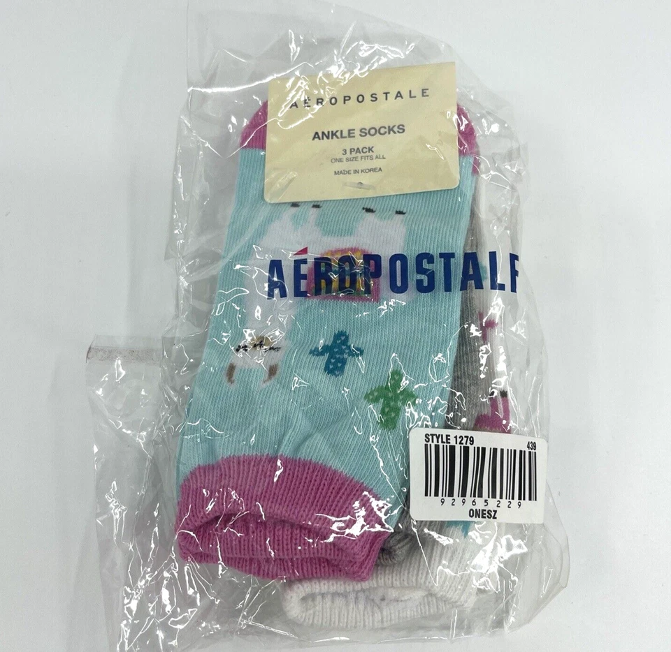 Paquete de 3 calcetines tobilleros Aeropostale para niñas multicolores talla única para todos nuevos Foto 2 de 4