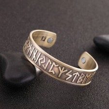 YABTYT Vintage Nordic Viking Rune Open Cuff Bracelet Magnetic Therapy Bangle