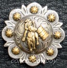 WESTERN HORSE SADDLE TACK ANTIQUE GOLD COWBOY BARREL RACER CONCHO screw back