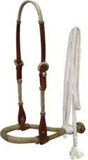 Western Natural Leather Rawhide Braided Headstall with Bosal and Reins