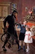 Krampus at the fireplace *Antique Postcard Reproduction*