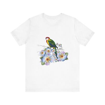 Parrot on flowering branches Unisex Tee, Tropical Bird Shirt, Nature Lover Gift,
