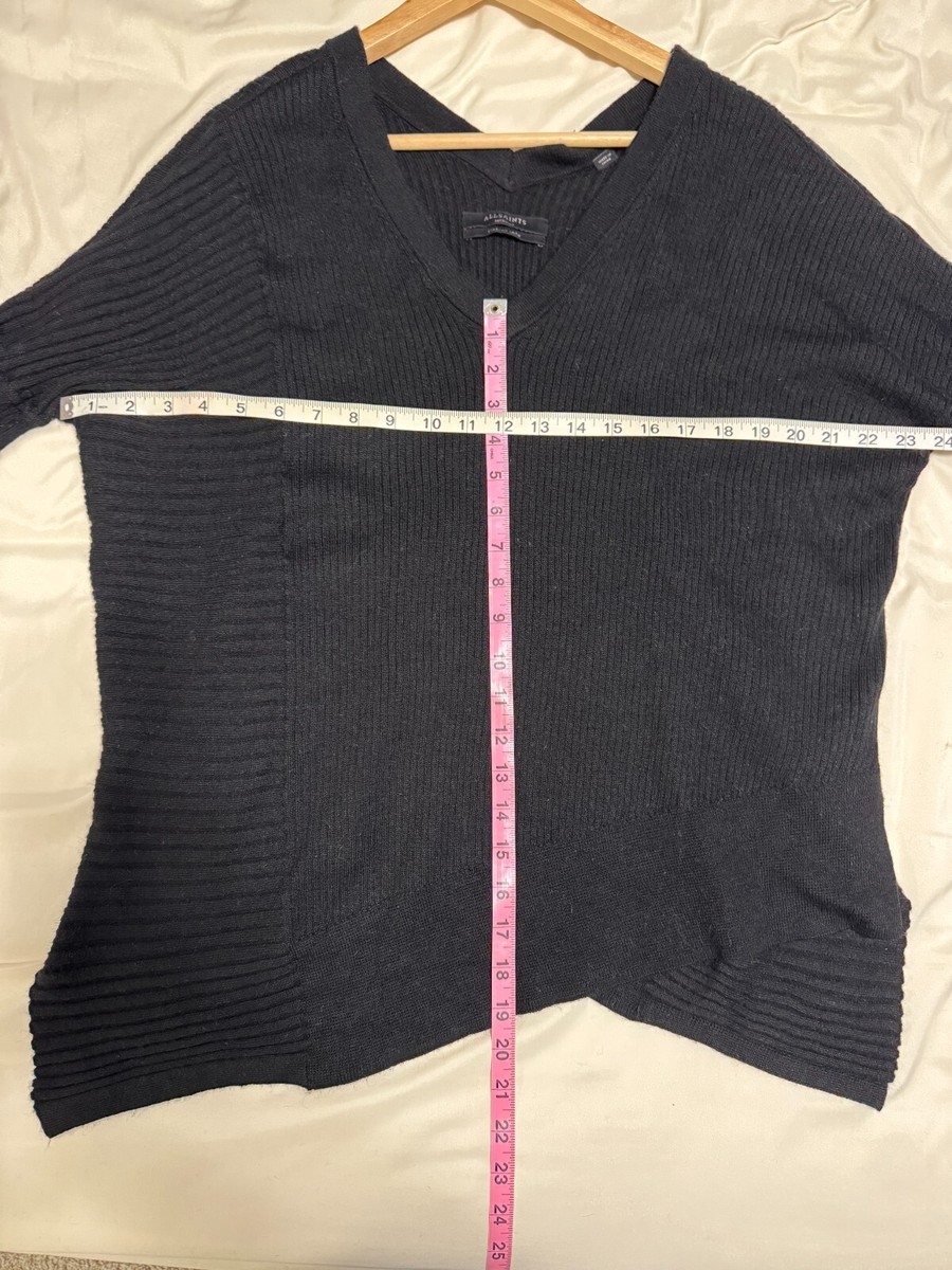 AllSaints Keld Olivo V Neck Ribbed Sweater Italian Yarn, Size M, Oversized, Blac View 4