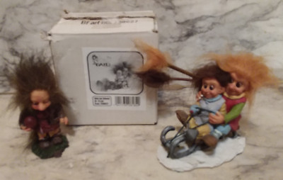 2 Vntg LOVE TAILS Iceland TROLL Forest GNOME Hobbit PIxie ELF Scary Figurines