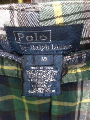 NWT POLO Ralph Lauren shorts boys 18 green blue plaid flat front - Picture 2 of 3