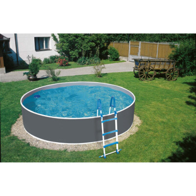 Stahlwandpool Splash Pool Einzelbecken rund 360 x 110 cm grau Skimmer Vlies