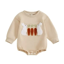 Laurenza's Baby Boys Gender Neutral Easter Spring Bunny Sweatshirt Bodysuit