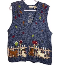 Vintage Bobbie Brooks Fall Puppies Embroidered Knit Vest 18W/20W Fits L/XL