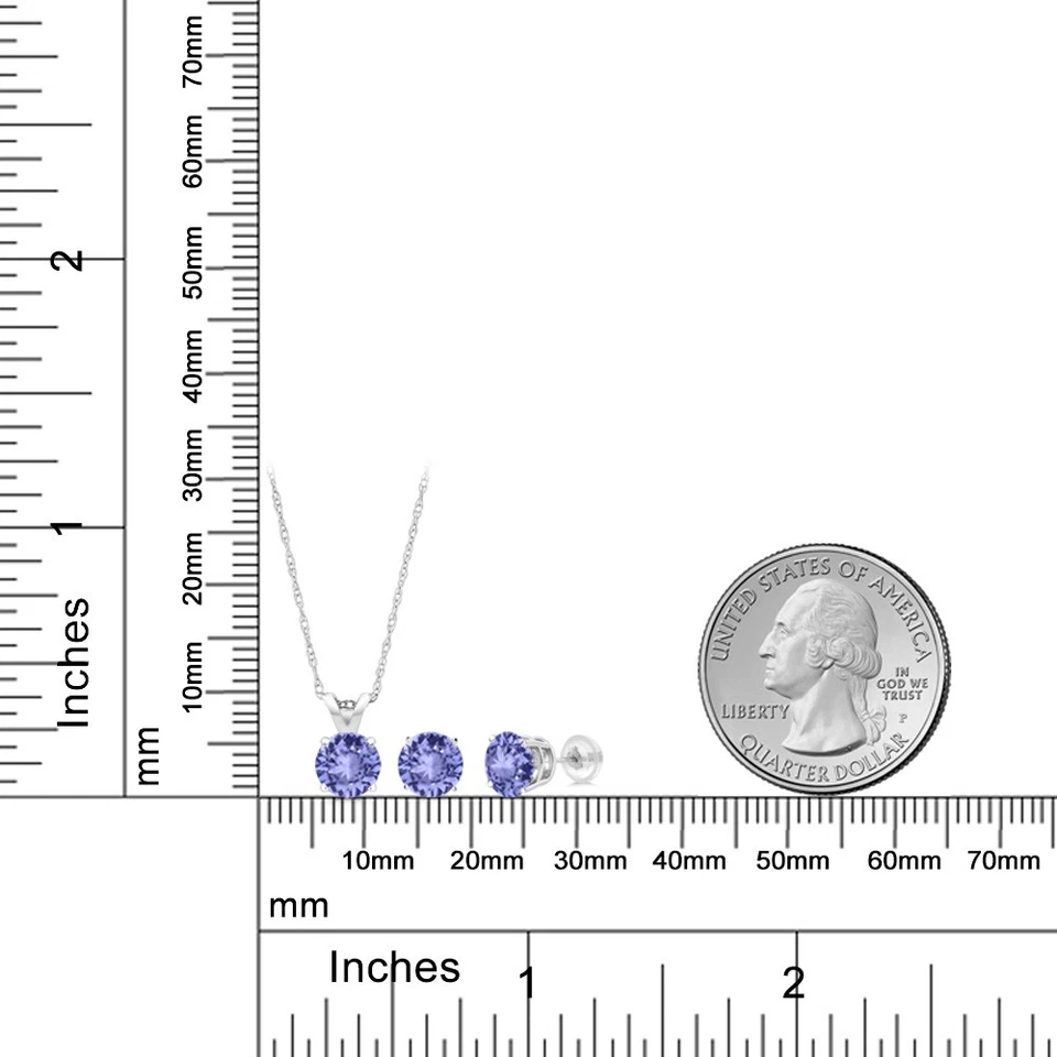 Conjunto de joyas pendientes colgantes de tanzanita de oro blanco de 14K para mujer | 1,38 Cttw | Foto 3 de 3