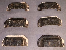 Great Set  6  Antique  Cast Iron  Bin  Cabinet  Pulls