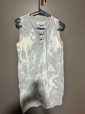 Madewell Lace-Up Chambray Tie-Dye Shift Dress XXS Sleeveless Blue Denim